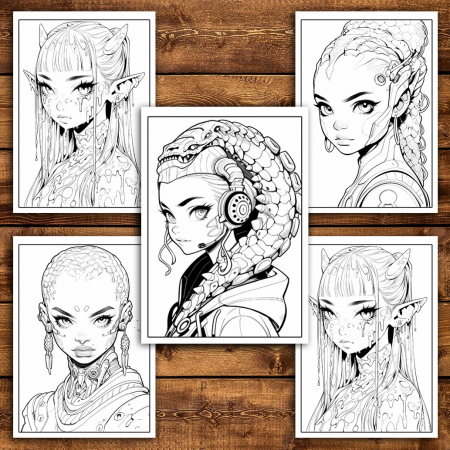 Carte de colorat pentru relaxare si antistres, 40 de ilustratii, Anime Alien Girls, 86 pagini [5]