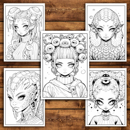 Carte de colorat pentru relaxare si antistres, 40 de ilustratii, Anime Alien Girls, 86 pagini [4]