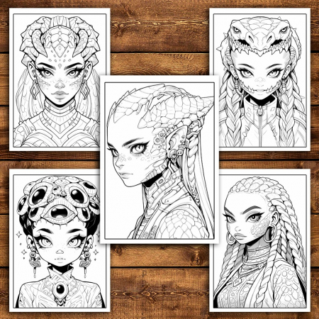 Carte de colorat pentru relaxare si antistres, 40 de ilustratii, Anime Alien Girls, 86 pagini [3]