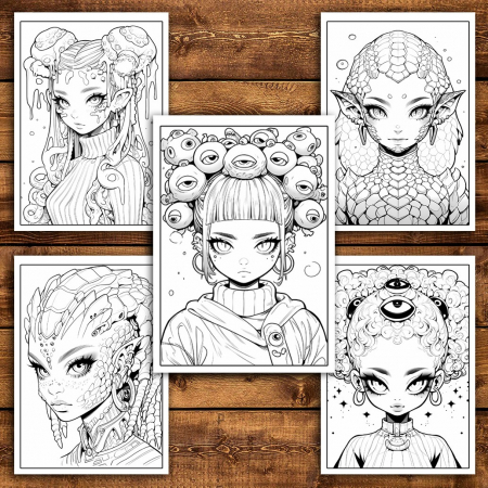Carte de colorat pentru relaxare si antistres, 40 de ilustratii, Anime Alien Girls, 86 pagini [4]