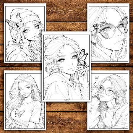 Carte de colorat pentru relaxare si antistres, 40 de ilustratii, Anime Butterfly Girls, 86 pagini [3]
