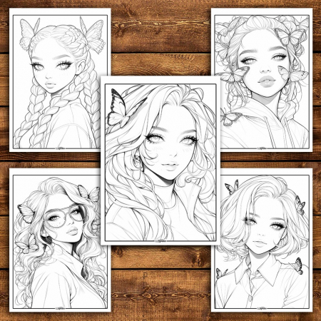 Carte de colorat pentru relaxare si antistres, 40 de ilustratii, Anime Butterfly Girls, 86 pagini [4]