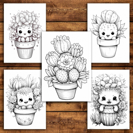Carte de colorat pentru relaxare si antistres, 40 de ilustratii, Cactusi Draguti, 96 pagini [4]