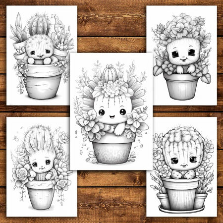 Carte de colorat pentru relaxare si antistres, 40 de ilustratii, Cactusi Draguti, 96 pagini [5]