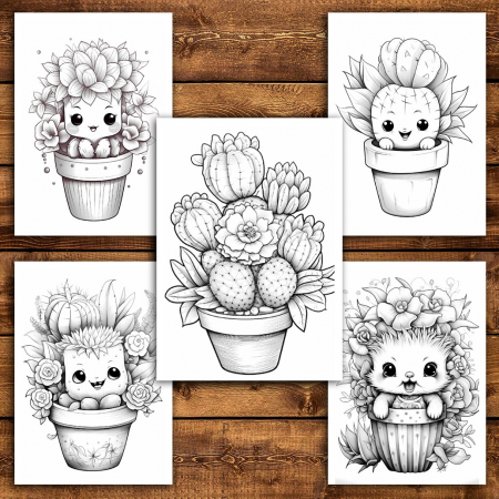 Carte de colorat pentru relaxare si antistres, 40 de ilustratii, Cactusi Draguti, 96 pagini [4]