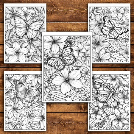 Carte de colorat pentru relaxare si antistres, 40 de ilustratii, Fluturasi cu Flori - Volumul II, 86 pagini [3]