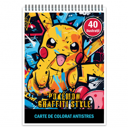 Carti de colorat cu Animale si Creaturi Fantastice - Carte de colorat pentru relaxare si antistres, 40 de ilustratii, Graffiti Pokemon, 86 pagini