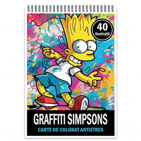 Diverse carti de colorat - Carte de colorat pentru relaxare si antistres, 40 de ilustratii, Graffiti Simpsons, 86 pagini