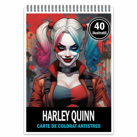 Carti de colorat antistres pentru adulti - Carte de colorat pentru relaxare si antistres, 40 de ilustratii, Harley Quinn, 86 pagini