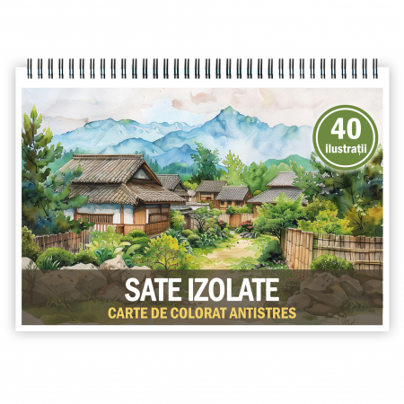 Carti de colorat cu cladiri si casute - Carte de colorat pentru relaxare si antistres, 40 de ilustratii, Sate Izolate, 86 pagini