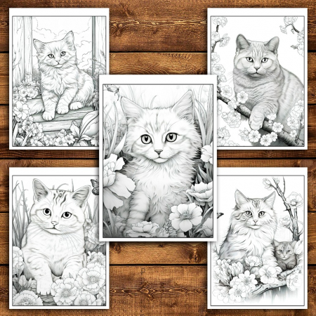 Carte de colorat pentru relaxare si antistres, 40 de ilustratii, Spring Cats, 86 pagini [3]
