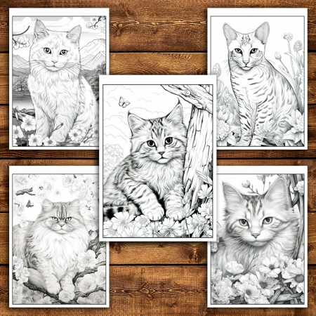 Carte de colorat pentru relaxare si antistres, 40 de ilustratii, Spring Cats, 86 pagini [5]