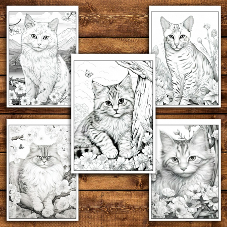 Carte de colorat pentru relaxare si antistres, 40 de ilustratii, Spring Cats, 86 pagini [5]
