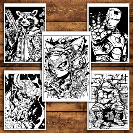 Carte de colorat pentru relaxare si antistres, 40 de ilustratii, Supereroi in stil graffiti - Volumul II, 86 pagini [3]