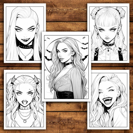 Carte de colorat pentru relaxare si antistres, 45 de ilustratii, Anime Vampire Girls, 106 pagini [5]