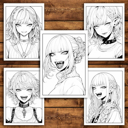 Carte de colorat pentru relaxare si antistres, 45 de ilustratii, Anime Vampire Girls, 106 pagini [3]