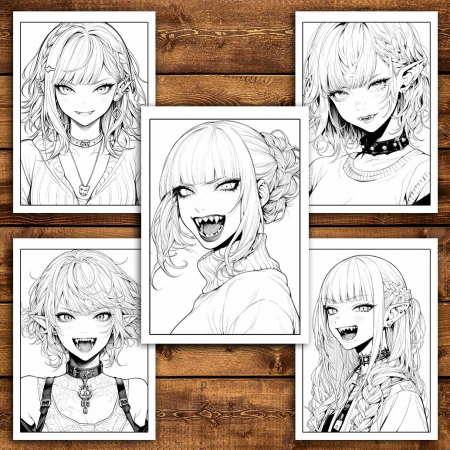 Carte de colorat pentru relaxare si antistres, 45 de ilustratii, Anime Vampire Girls, 106 pagini [3]