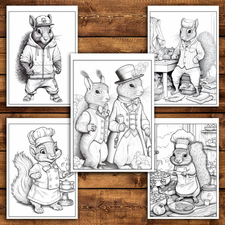 Carte de colorat pentru relaxare si antistres, 45 de ilustratii, Fantasy Squirrels 96 pagini [5]