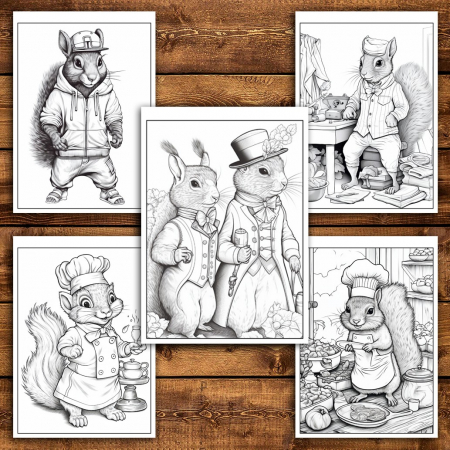 Carte de colorat pentru relaxare si antistres, 45 de ilustratii, Fantasy Squirrels 96 pagini [5]