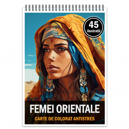Fete Anime - Carte de colorat pentru relaxare si antistres, 45 de ilustratii, Femei Orientale, 96 pagini