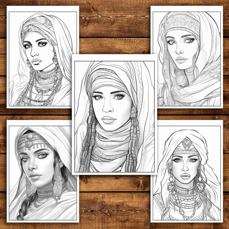 Carte de colorat pentru relaxare si antistres, 45 de ilustratii, Femei Orientale, 96 pagini [4]