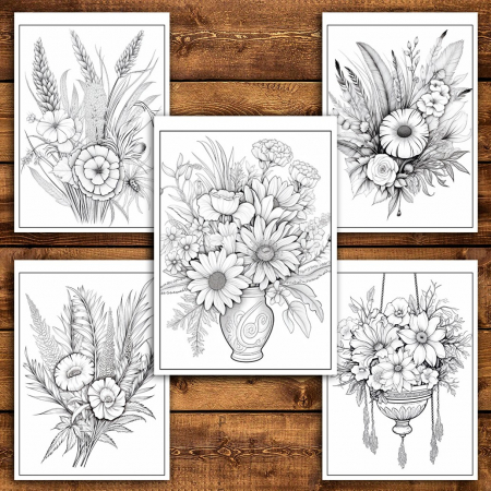 Carte de colorat pentru relaxare si antistres, 45 de ilustratii, Flori Boho, 96 pagini [3]