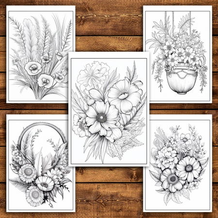 Carte de colorat pentru relaxare si antistres, 45 de ilustratii, Flori Boho, 96 pagini [5]