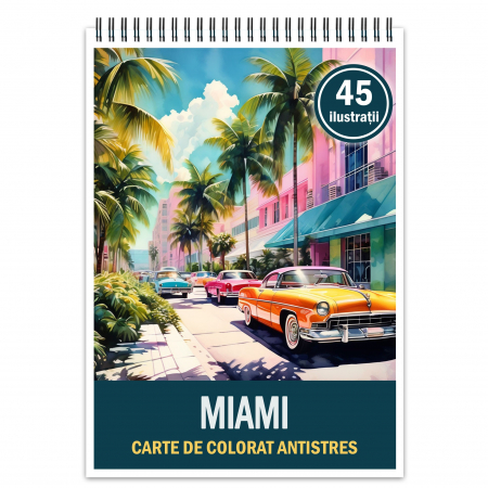 Carti de colorat cu Peisaje, cladiri, castele - Carte de colorat pentru relaxare si antistres, 45 de ilustratii, Miami, 106 pagini
