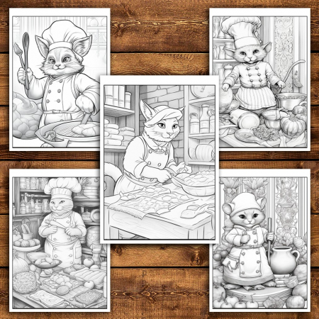 Carte de colorat pentru relaxare si antistres, 45 de ilustratii, Pisici Bucatari, 96 pagini [3]
