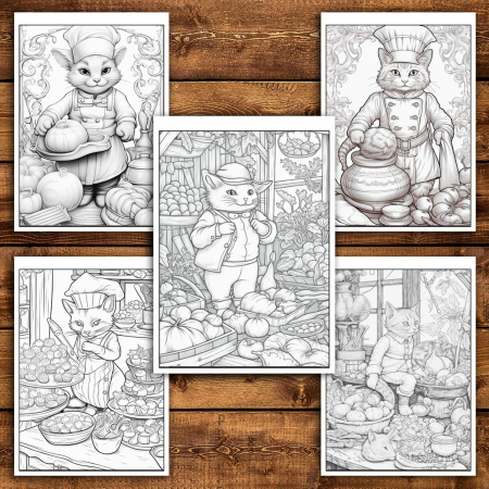 Carte de colorat pentru relaxare si antistres, 45 de ilustratii, Pisici Bucatari, 96 pagini [5]