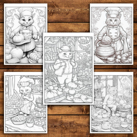 Carte de colorat pentru relaxare si antistres, 45 de ilustratii, Pisici Bucatari, 96 pagini [5]