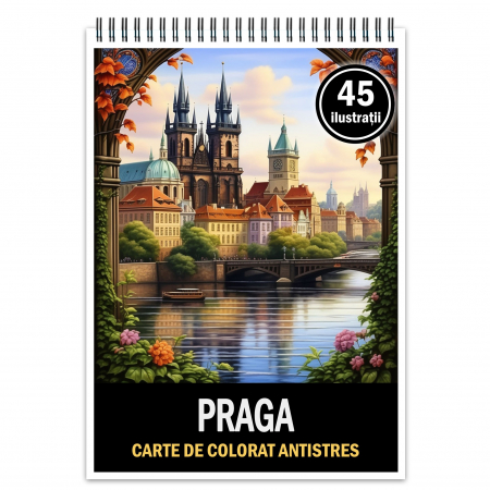 Carti de colorat cu orase si tari - Carte de colorat pentru relaxare si antistres, 45 de ilustratii, Praga, 96 pagini