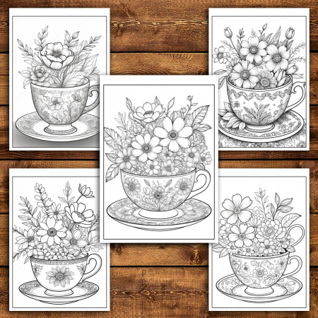 Carte de colorat pentru relaxare si antistres, 45 de ilustratii, Teacup Flowers, 96 pagini [3]