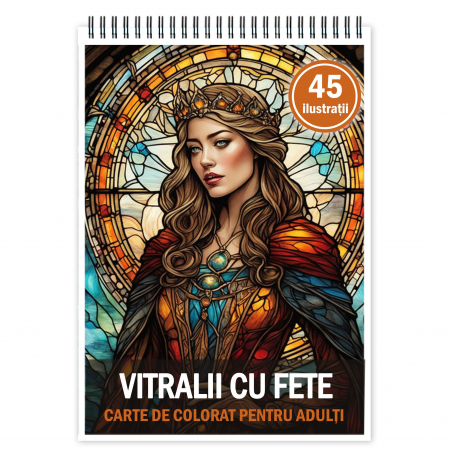 Carti de colorat cu Vitralii - Carte de colorat pentru relaxare si antistres, 45 de ilustratii, Vitralii cu fete, 96 pagini