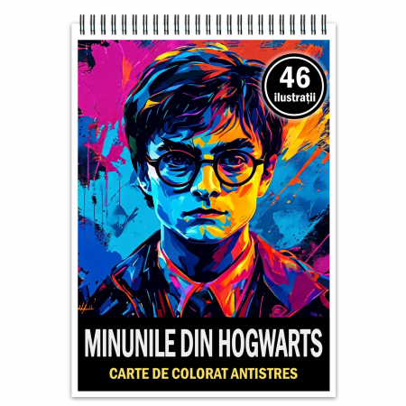 Carti de colorat antistres pentru adulti - Carte de colorat pentru relaxare si antistres, 46 de ilustratii, Minunile din Hogwarts, 98 pagini