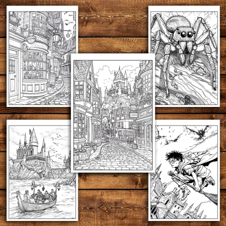 Carte de colorat pentru relaxare si antistres, 46 de ilustratii, Minunile din Hogwarts, 98 pagini [3]