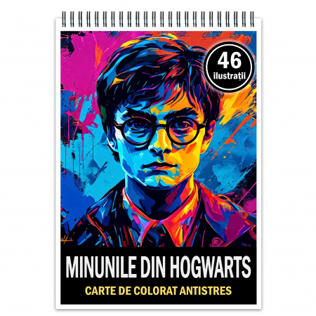 Diverse carti de colorat - Carte de colorat pentru relaxare si antistres, 46 de ilustratii, Minunile din Hogwarts, 98 pagini