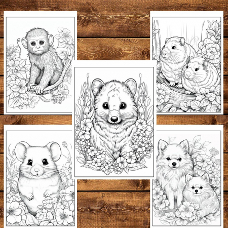 Carte de colorat pentru relaxare si antistres, 50 de ilustratii, Animale dragute, 106 pagini [3]