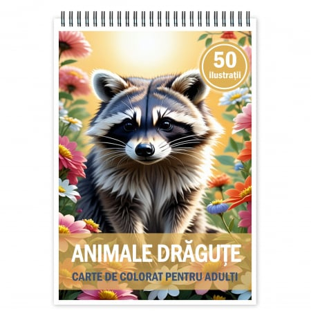 Carti de colorat cu Animale - Carte de colorat pentru relaxare si antistres, 50 de ilustratii, Animale dragute, 106 pagini