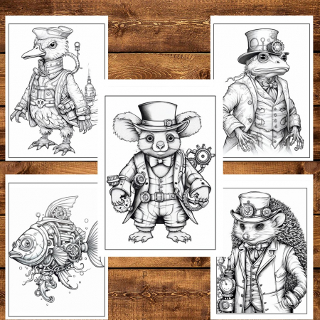 Carte de colorat pentru relaxare si antistres, 50 de ilustratii, Animale Steampunk, 106 pagini [3]