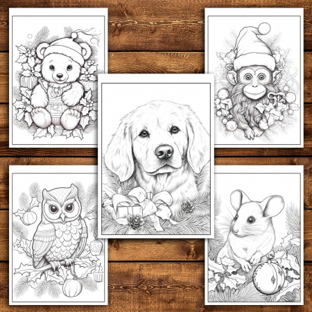 Carte de colorat pentru relaxare si antistres, 50 de ilustratii, Animalute Festive, 106 pagini [3]
