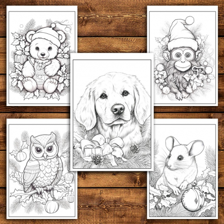 Carte de colorat pentru relaxare si antistres, 50 de ilustratii, Animalute Festive, 106 pagini [3]
