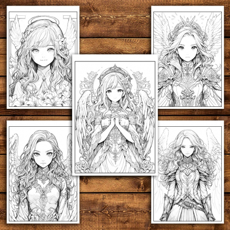Carte de colorat pentru relaxare si antistres, 50 de ilustratii, Anime Angel Girls - Volumul II, 106 pagini [4]