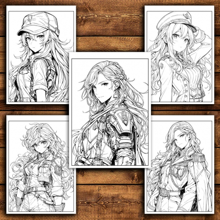 Carte de colorat pentru relaxare si antistres, 50 de ilustratii, Anime Army Girls, 106 pagini [4]
