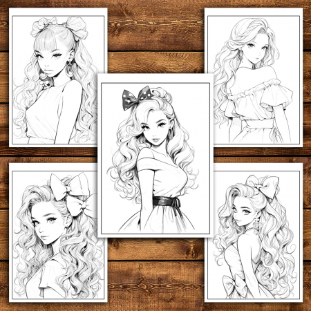 Carte de colorat pentru relaxare si antistres, 50 de ilustratii, Anime Barbie Girls - Volumul III, 106 pagini [1]