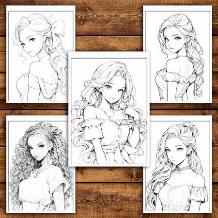 Carte de colorat pentru relaxare si antistres, 50 de ilustratii, Anime Barbie Girls - Volumul III, 106 pagini [4]