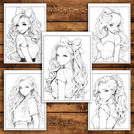 Carte de colorat pentru relaxare si antistres, 50 de ilustratii, Anime Barbie Girls - Volumul IV, 106 pagini [4]