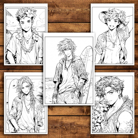 Carte de colorat pentru relaxare si antistres, 50 de ilustratii, Anime Beach Boys, 106 pagini [4]