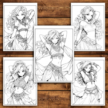 Carte de colorat pentru relaxare si antistres, 50 de ilustratii, Anime Belly Dancers, 106 pagini [3]
