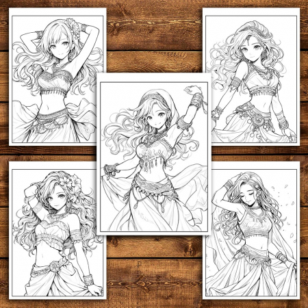 Carte de colorat pentru relaxare si antistres, 50 de ilustratii, Anime Belly Dancers, 106 pagini [4]